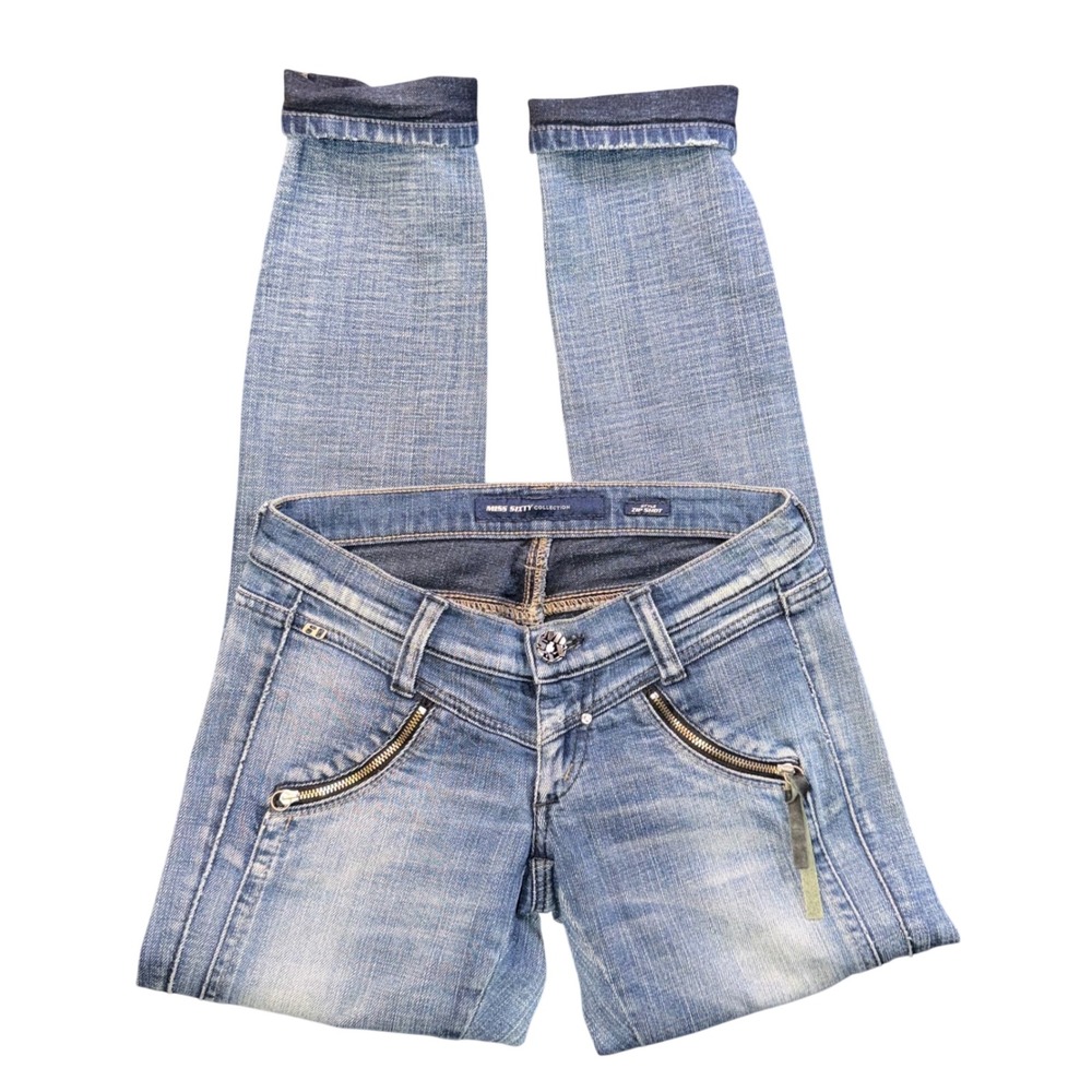 VTG Y2K Miss Sixty Zip Shot Jeans Low Rise Skinny Straight Denim Blue Size 25